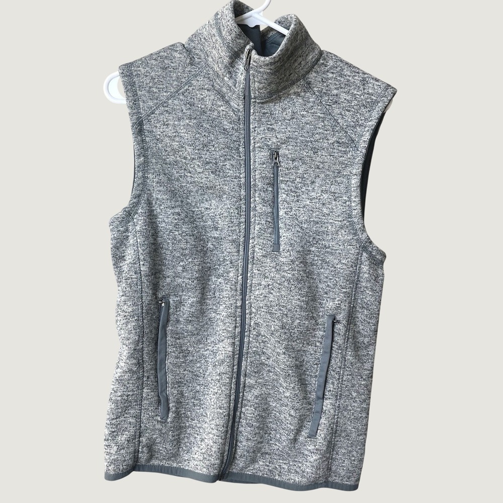 Beverly Hills Polo Club Mens Gray Sweater Fleece Full Zip Vest Pockets Travel S